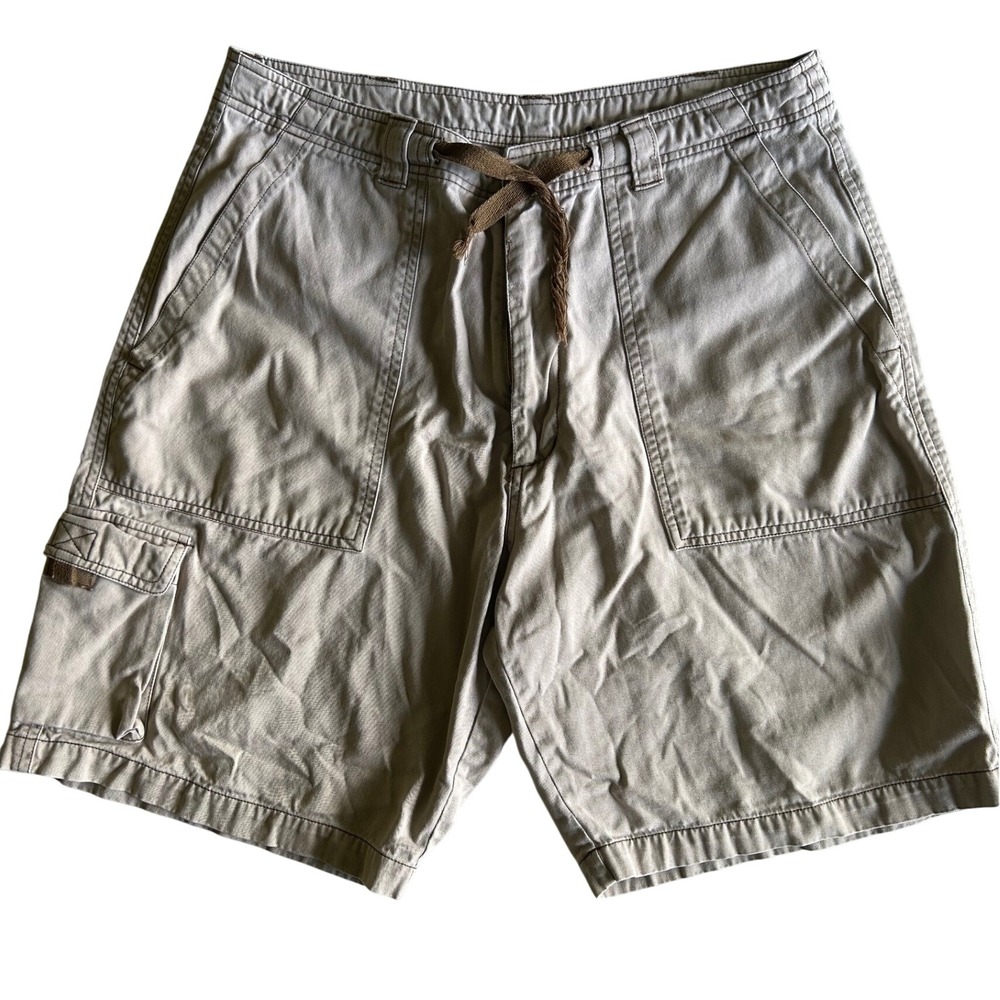 Alexander Julian Colours Mens Khaki Cargo Shorts Y2K Size 34 Cotton Drawstring
